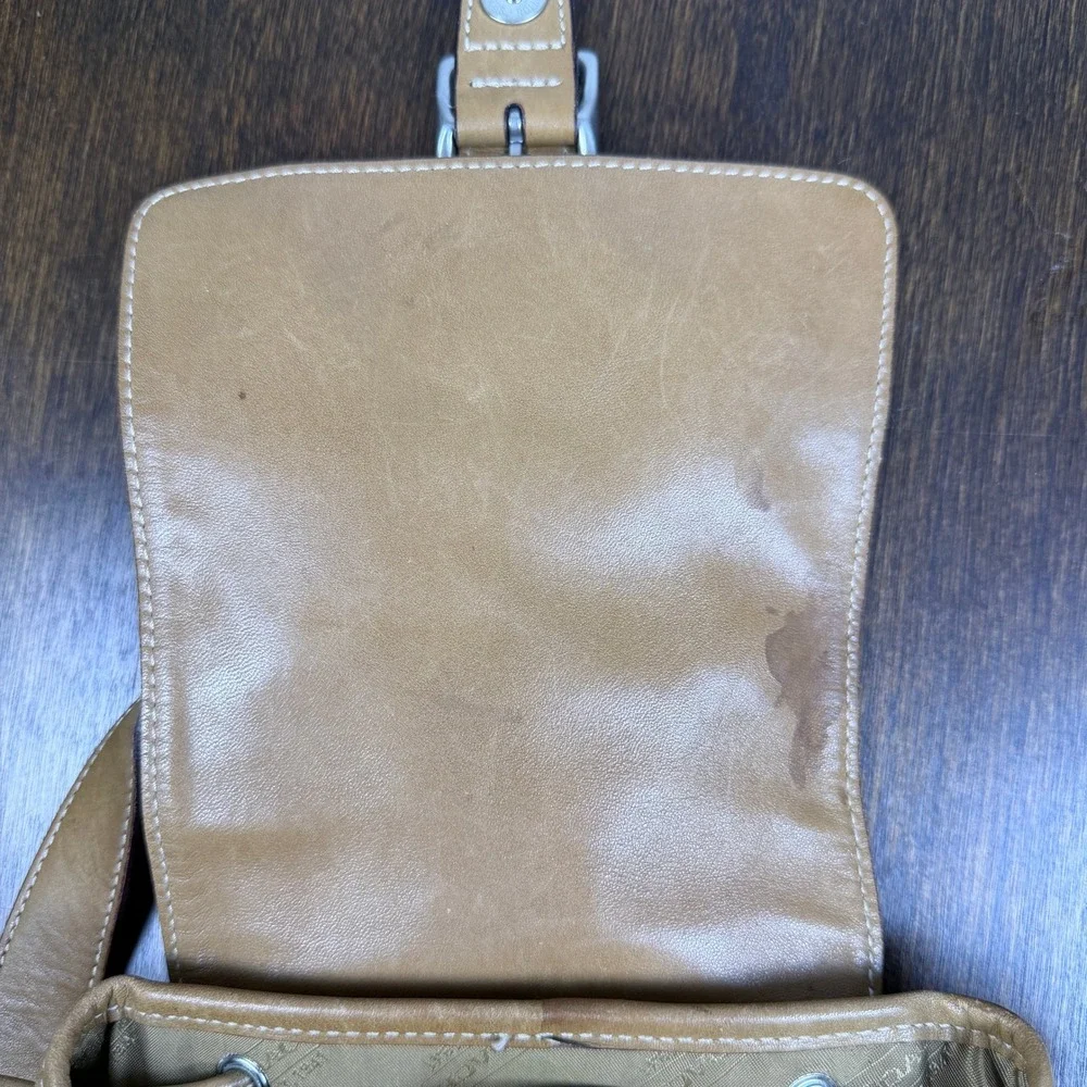 Coach Soho Tan Leather Small Backpack Vintage 9569 Drawstring Buckle Flap Bag